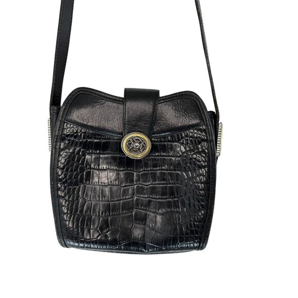 Brighton Vintage Black Croc Embossed Leather Basic Crossbody Purse Basic - Picture 1 of 14